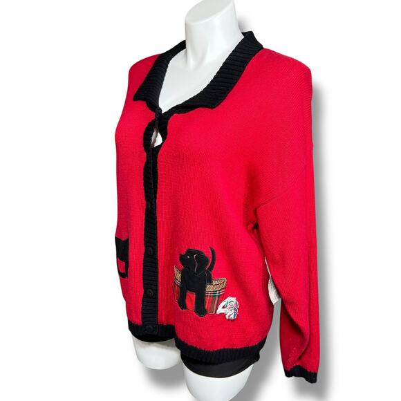 Vintage Timber Lea Womens Sweater Cardigan Collared Button Down Dog Theme Red 2X - Picture 6 of 14